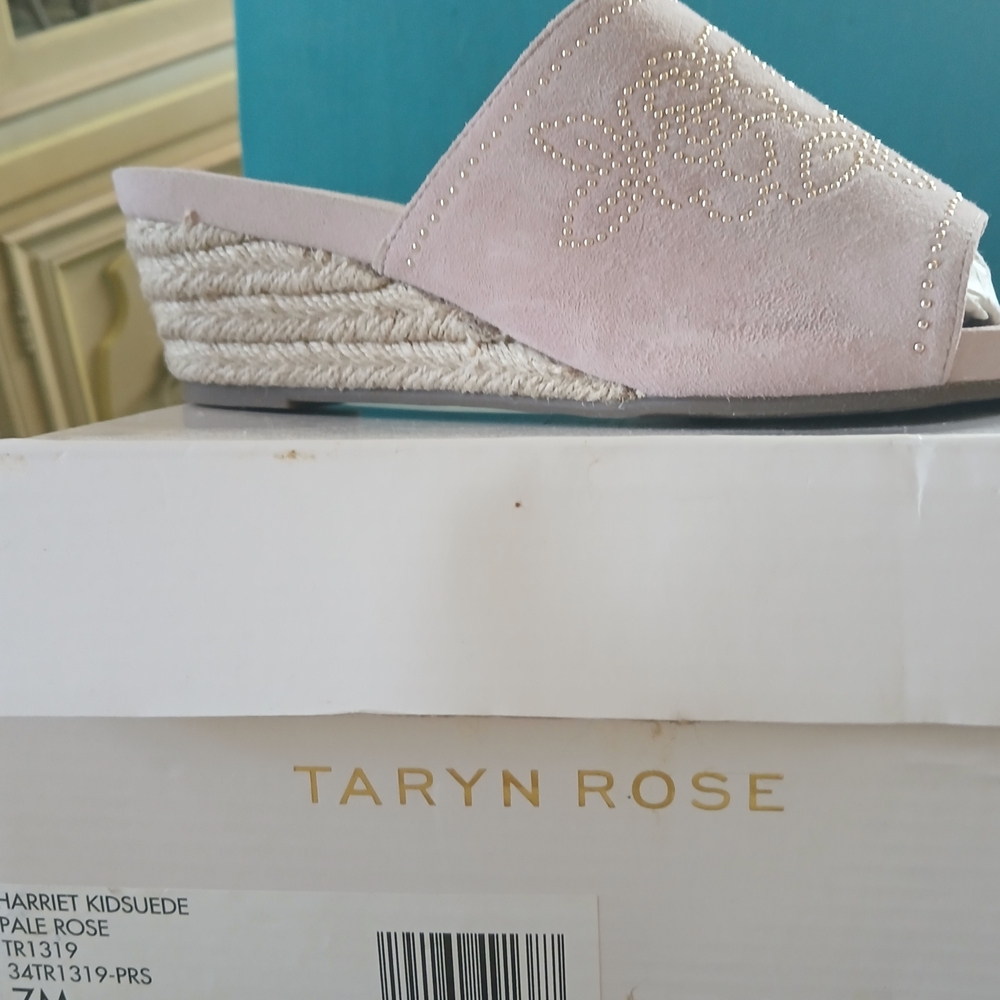 Taryn Rose Light Pink Suede Wedges